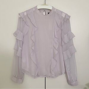 ANN TAYLOR Sheer Flutter Ruffle Sleeve Blouse in Lilac Purple | Womens Small NWT